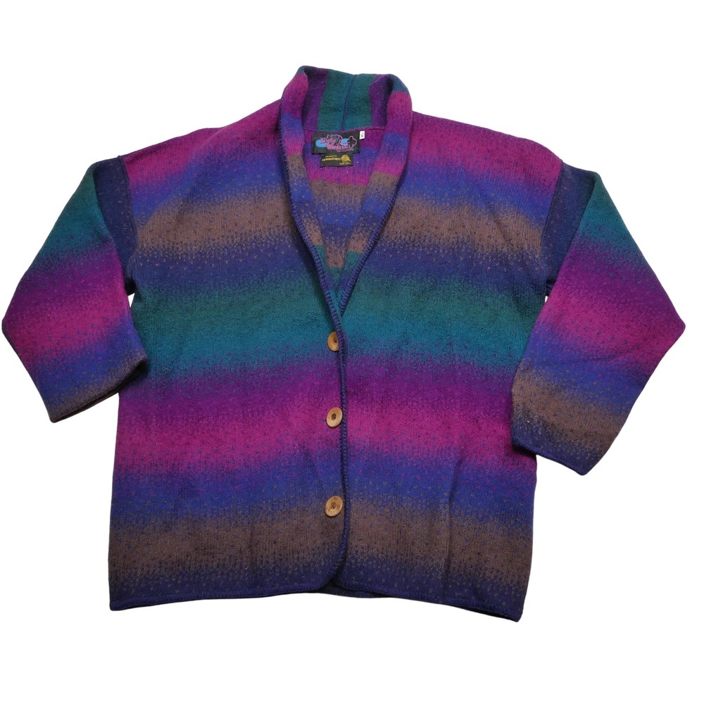 Vintage Early Winters Sweater Mens XL Multicolor Wool Shawl Collar Cardigan 90s